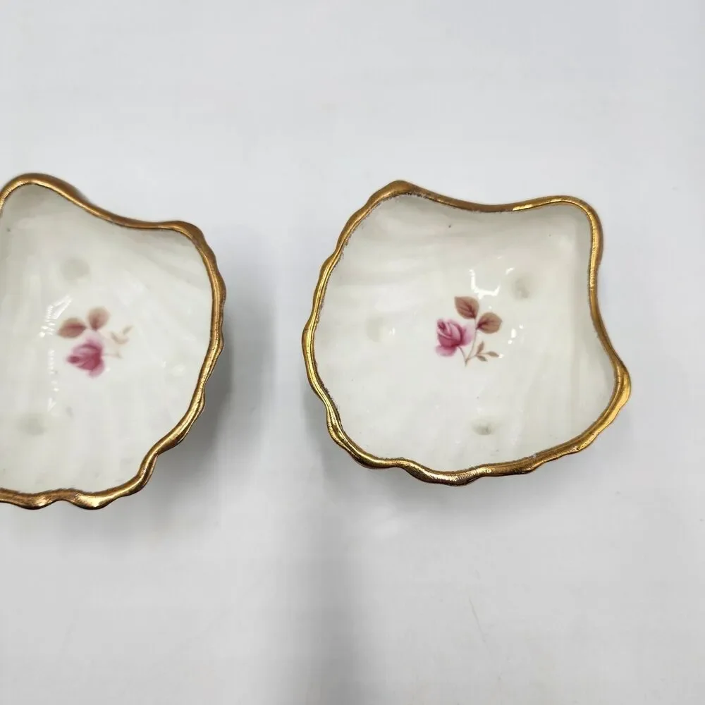 Vintage Set 2 Jubilee Fine Bone China Flower England Shell Shaped Trinket Dish